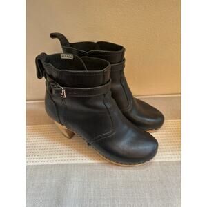 Swedish Hasbeens Mid-Heel Jodhpur in Black Leather & Lime Wood Size 39